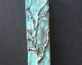 Tree of Life Mezuzah Case, Bronze with Green Patina