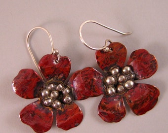 Copper and Silver Flower Earrings