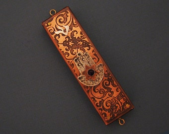 Unique Jewish Mezuzah, Moroccan Style, Handcrafted in Copper and Silver