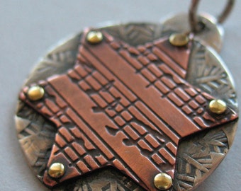 Musical Star of David Pendant with Copper and Sterling Silver