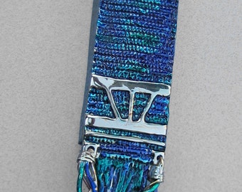 Tallit Mezuzah in Blues and Greens (Bronze) by Ruth Shapiro