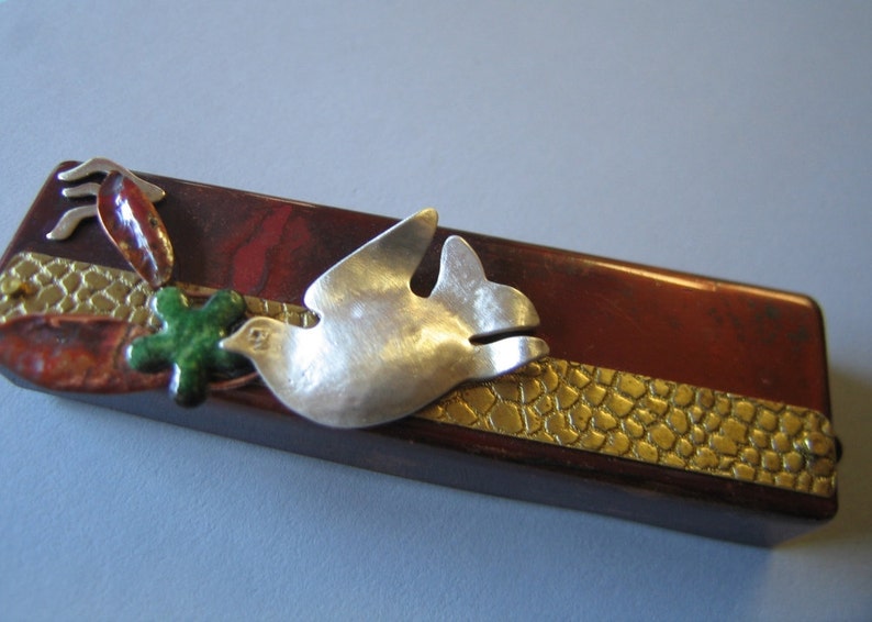 Jewish Mezuzah with Silver Peace Dove and Enameling image 2