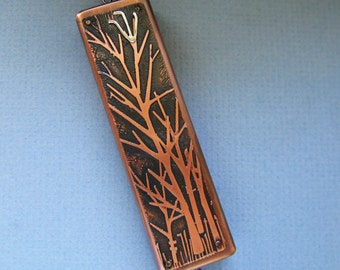 Tree of Life Mezuzah in Etched Copper and Silver NEW!