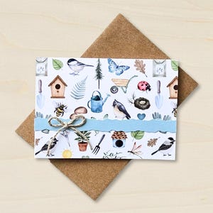 Set of 3 Nature Garden Mini Notecards: Whimsical Birds, Butterflies, Bees