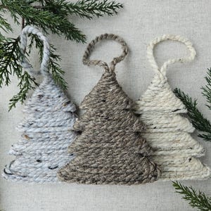 Set of 6 Pine Tree Christmas Ornaments - Hygge Christmas Ornament - Yarn Ornament - Farmhouse Primitive Christmas Decorations