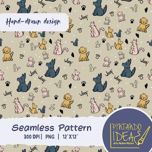 Dog and Cat Seamless Patterns PNG, Pet illustration Digital Paper, Limited Commercial Use