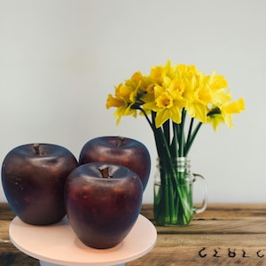 Vintage Carved Wooden Apples – Set of 3 | Rustic Wood Fruit Decor | Aged Patina | Farmhouse or Mid-Century Display Accents