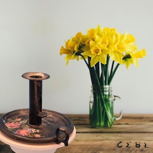 Vintage Antique Metal Tin Tole Pushup Chamber Candleholder – Rustic Decorative Candle Holder, Unique Home Accent