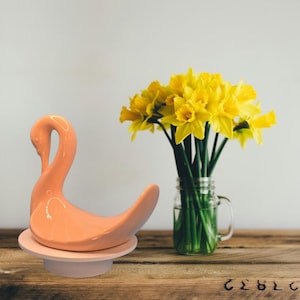 Vintage Pink Swan Ceramic Washcloth Towel Holder - 1980s Retro Bathroom Decor - Charming Pink Swan Bathroom Accent - Unique Sink Accessory