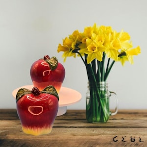 Set of 2 Ceramic Apple Salt & Pepper Shakers - Vintage Fruit-Themed Kitchen Decor