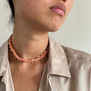 Vintage Angel Skin Branch Coral Natural 14k Gold Clasp Choker Collar Necklace