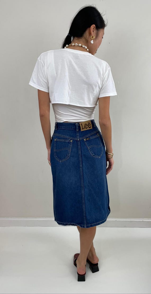 Vintage 90s Denim Blue Jean Lee Skirt Made USA 25 Waist