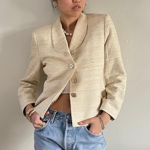 Vintage Raw Silk Oatmeal Cropped 90s Blazer Medium