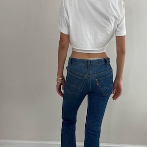 vintage 70s Levi&#39;s bell bottom flare orange tab zipper Levis jeans small student petite Levis size 26 x 30