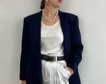 Vintage 90s Navy Blue Wool Giorgio Sant'Angelo Blazer | Large