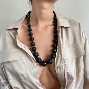 Vintage Monies Horn Bead Necklace: Scandinavian Modernist Statement Jewelry