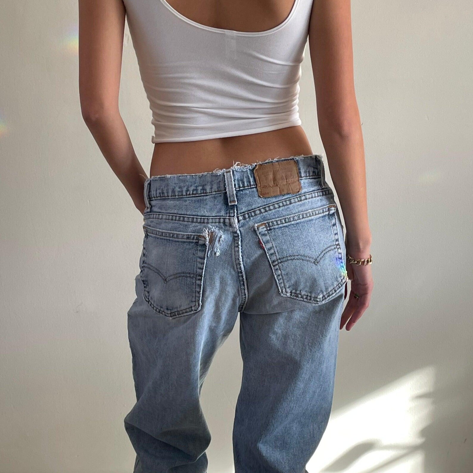 Vintage Levi's 550 Frayed Torn Faded Zipper Boyfriend Baggy Tall Levis ...