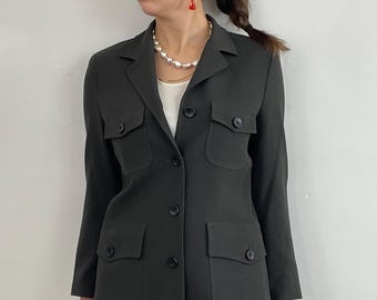 Vintage 90s Gabardine Olive Timeless All Season Wool Blazer USA