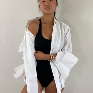 vintage crisp white cotton Italian tuxedo boyfriend shirt / oversized shirt | Large
