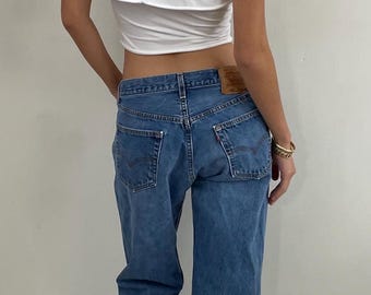 Vintage 90s Levis 501 Button Fly Tall Boyfriend Medium Wash Jeans 31x34