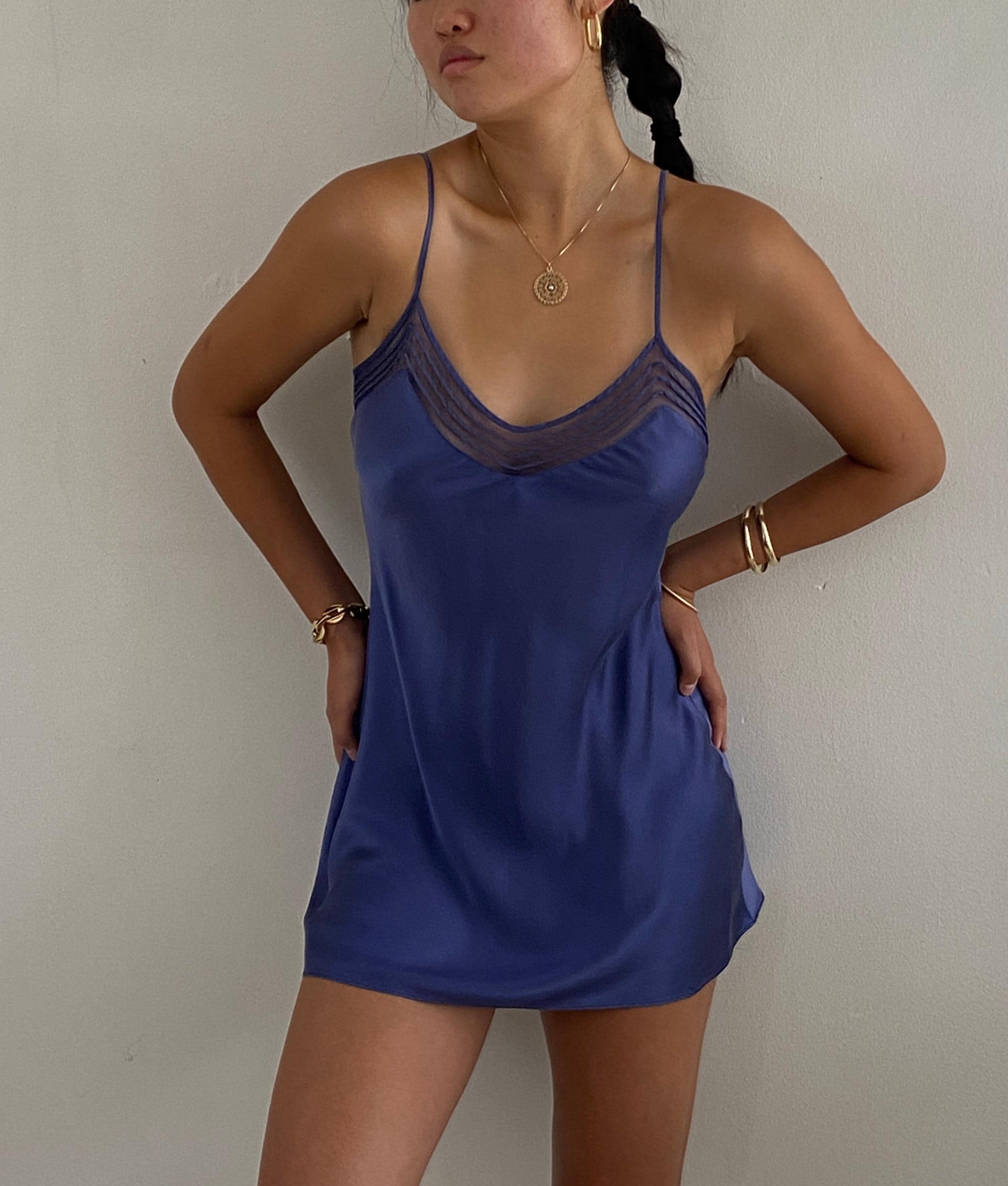 victoria secret blue dress Vintage Silk Victoria's Secret blue sheer babydoll slip dress size: XS –  Angelic Splash