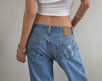 Vintage Levis 501 Button Fly Paint Splotched Jeans: USA 31x29