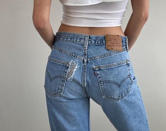 Jeans vintage anni '80 Levi's 501 con chiusura a bottoni, scoloriti, taglia USA 29x31