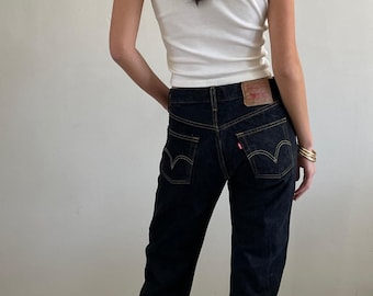 Vintage Levis 501 Button Fly Dark Wash Tall Jeans 29x34