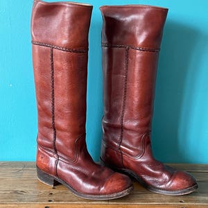 Vintage 80s Frye Leather Boots Tall Chestnut Mahogany Knee High Leather Campus Boots USA size 7.5 B
