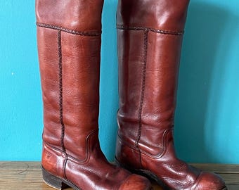 Vintage 80s Frye Leather Boots Tall Chestnut Mahogany Knee High Leather Campus Boots USA size 7.5 B