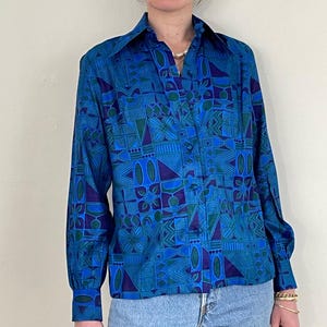 Vintage 70s Thai Silk Blouse: Mod Hand Made Block Print Elegant Blouse