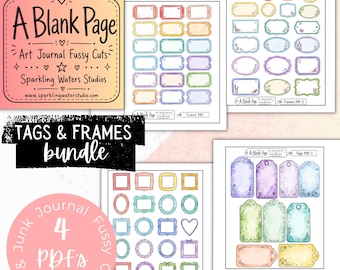 A Blank Page Tags and Frames Fussy Cut PDF, Printable Junk Journal Ephemera, Art Journal Tags, Printable Frames, Digital Download