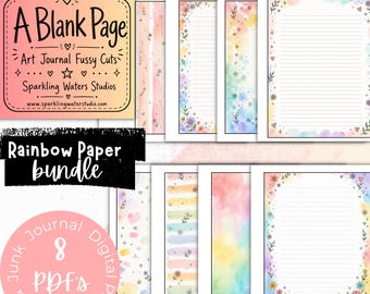A Blank Page Rainbow Paper Bundle, Printable Junk Journal Pages, 8 PDF Digital Download, Art Journal Paper, Scrapbook Paper, Personal Use