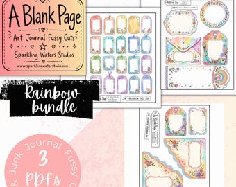 Rainbow Ephemera Fussy Cut PDF Bundle, A Blank Page Collection, Printable Junk Journal Ephemera, Digital Download, Personal Use