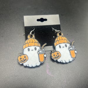 cute 3d printed ghost pumpkin earrings