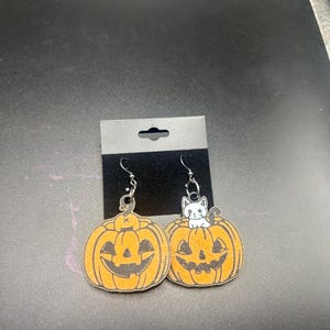 brincos fofos de abóbora com gato, Halloween