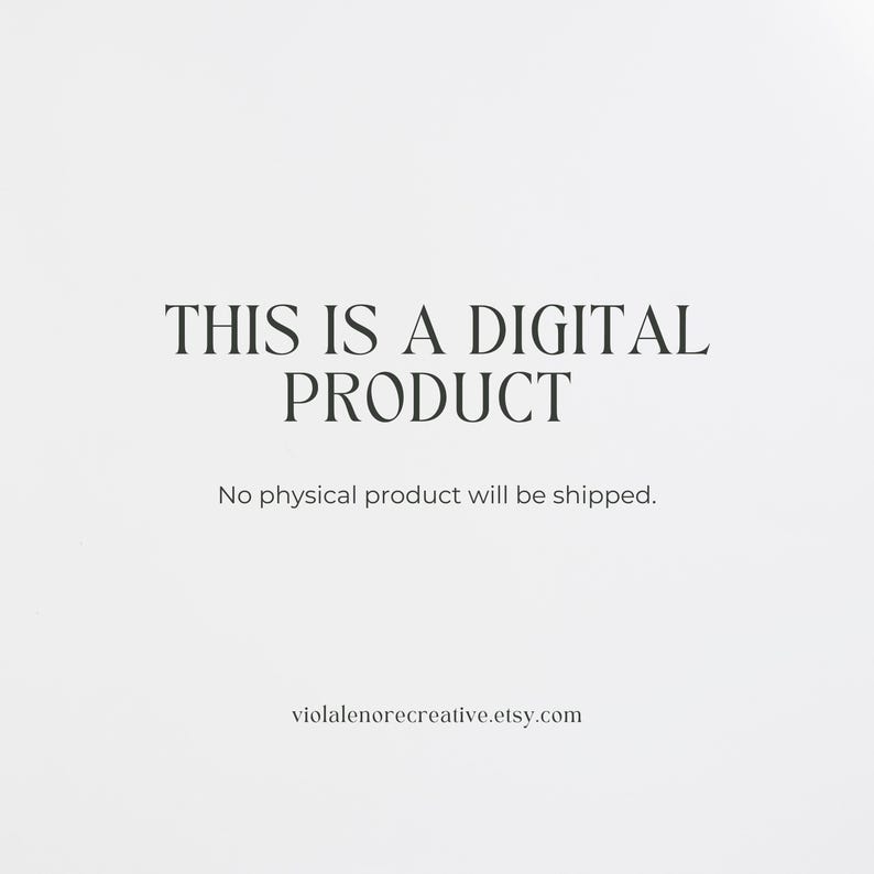 Graphic with text: “This is a digital product.” Disclaimer notes no physical product will be shipped. Styled in minimal typography with a website link displayed at the bottom.