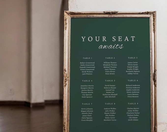 Elegant Emerald Wedding Seating Chart Template Art Deco Gatsby