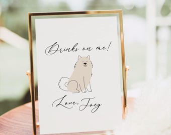 Dog Wedding Bar Sign, Customizable Pet Illustration (Canva Template), V69