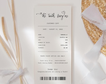 Tooth Fairy Receipt, Custom Keepsake for Kids Lost Tooth, Instant Download Template, V65