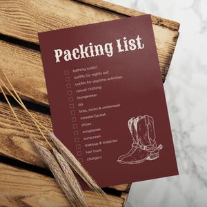 Packing List for Last Rodeo Bachelorette Weekend | Illustrated Cowboy Boot Design | Customizable on Canva | V24