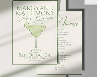 Bachelorette Weekend Einladung & Reiseplan: Margs and Matrimony (Canva Template), V25