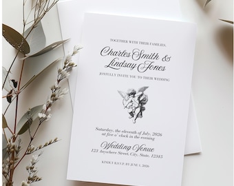 Romantic Cherub Wedding Invitation Template (Digital Download), V15