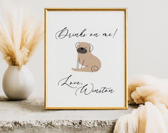 Custom Open Bar Sign, Customizable Illustrated Pet Wedding Decor (Canva Template)