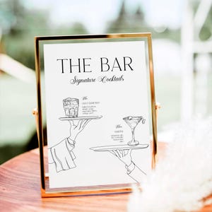 de Signe de boisson signature | Menu personnalisable de bar de mariage | Modèle de toile imprimable | V58
