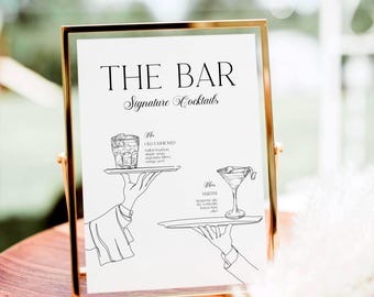 Signature Drink Menu Template with Hand-Drawn Cocktails (Digital Download), V58