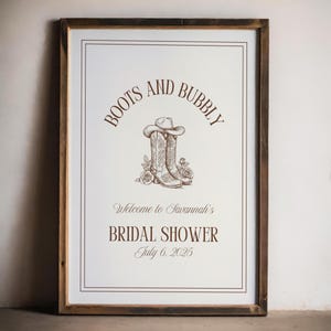 Bridal Shower Sign, Cowboy Boots Western Welcome Sign Template, Rustic Boots and Bubbly Editable Canva Decor | V49