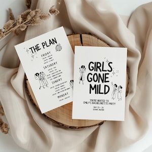 Uitnodigingsset vrijgezellenfeest | Bewerkbare Girls Gone Mild Canva-sjabloon en afdrukbaar reisplan | V27