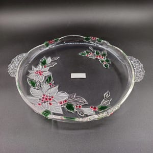 Mikasa Holiday Bloom Platter Vintage Mikasa Christmas Platter Glass Christmas Serving Platter Poinsettia Holly Serving Tray Holiday Party