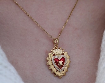Collana Vintage Royal Red Heart – Catena regolabile in oro e ciondolo a doppio cuore